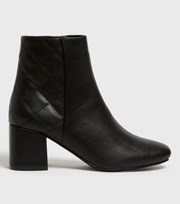 New Look Black Quilted Leather-Look Block Heel Ankle Boots